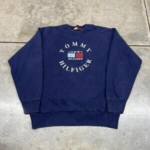vintage tommy hilfiger made in usa navy big logo crewneck size large